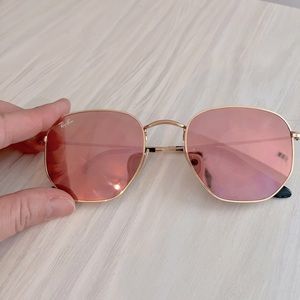 Ray-Ban RB3548N Flat Lens Hexagonal Sunglasses, Shiny Gold/Copper, 54 mm